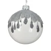 Glass Ball with Silver Glittered Tear Drops Ornament| Discount