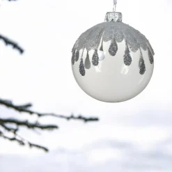 Glass Ball with Silver Glittered Tear Drops Ornament| Discount