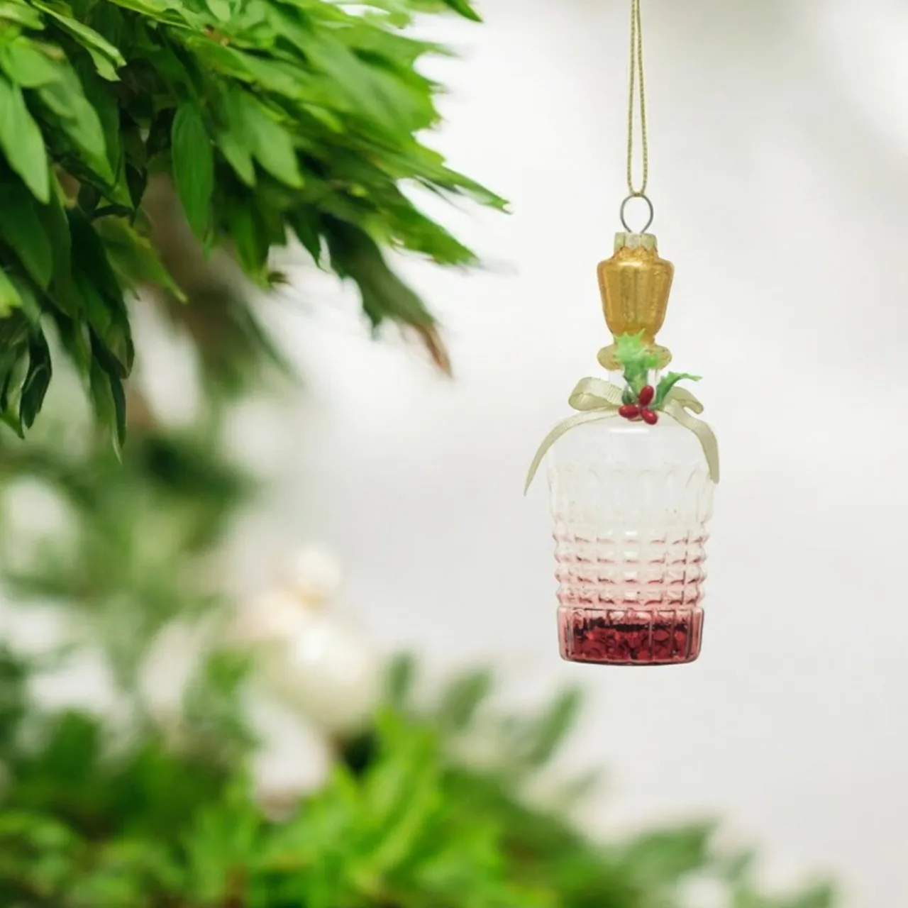 Glass Decanter with Red Glitter Ornament|