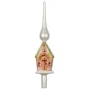 Glass Gingerbread House With Green Roof Finial Tree Topper| Clearance