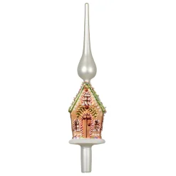 Glass Gingerbread House With Green Roof Finial Tree Topper| Clearance