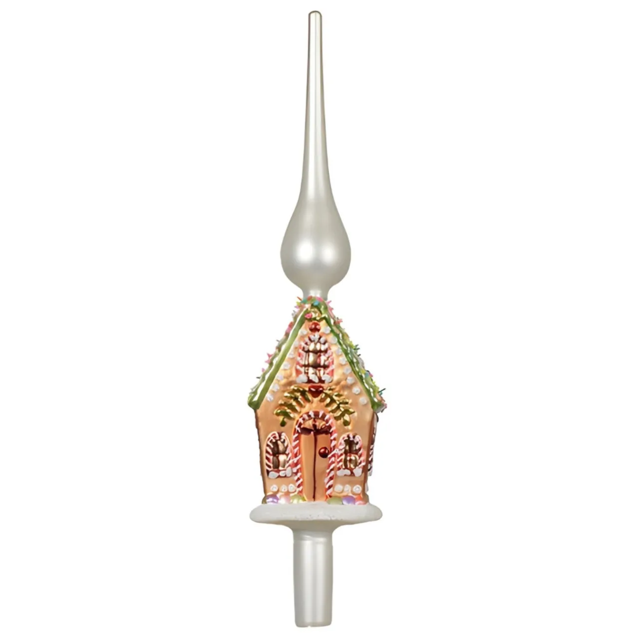 Glass Gingerbread House With Green Roof Finial Tree Topper| Clearance
