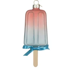 Glass Popsicle with Blue Ribbon Ornament| Discount