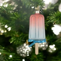 Glass Popsicle with Blue Ribbon Ornament| Discount