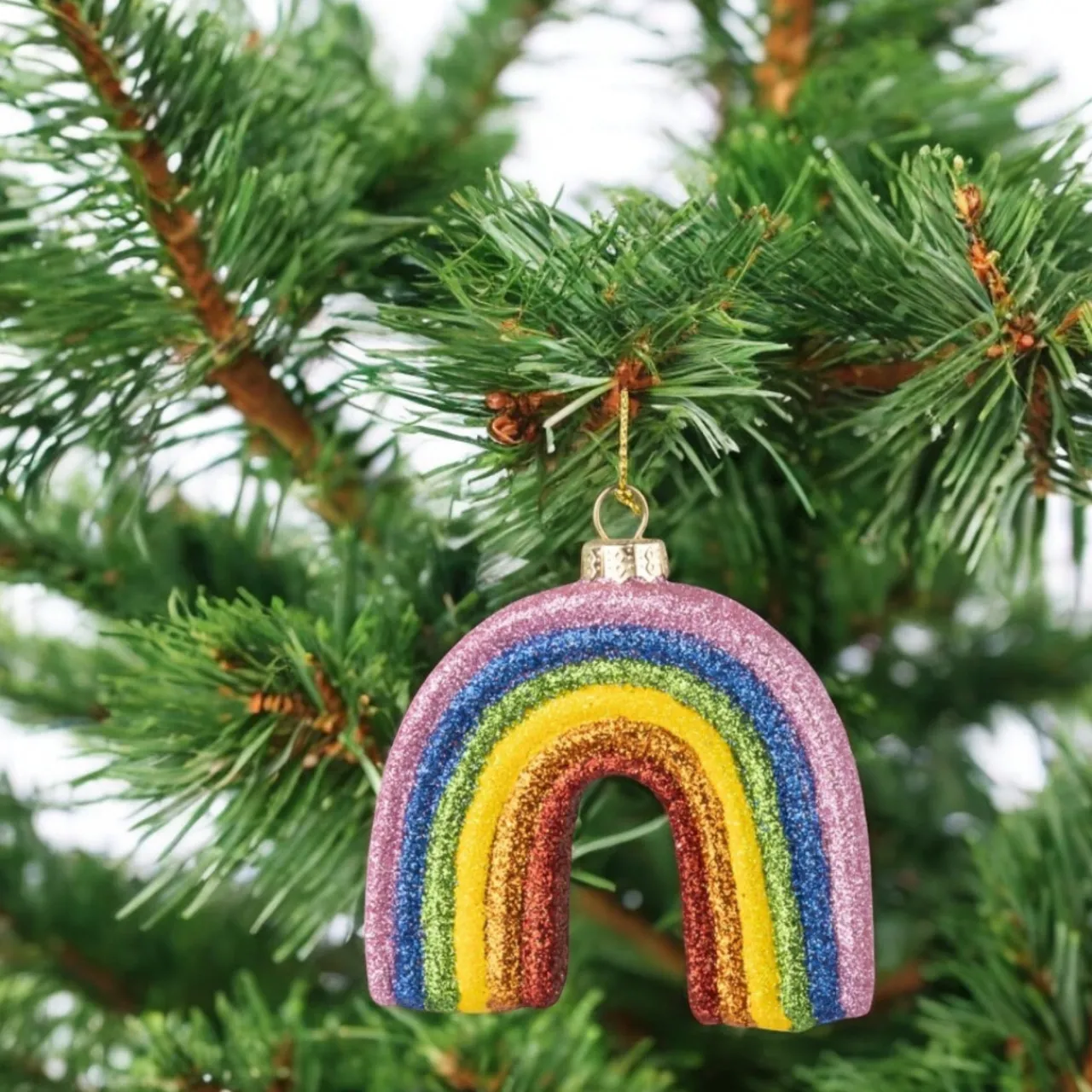 Glass Rainbow Multicolor Ornament with  Glitter| Discount