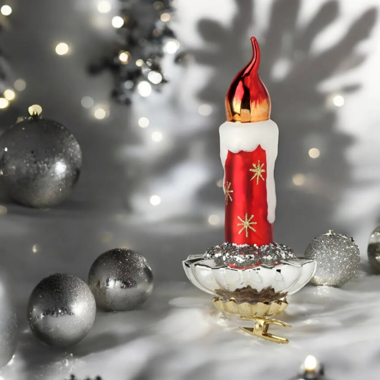 Glass Retro Candle Ornament with Clip| Outlet