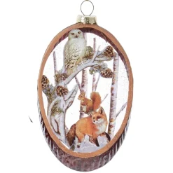 Glass Woodland Fox &amp; Owl  Scene Ornament|Kurt Adler Best