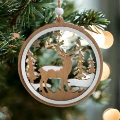 Glittered Deer Scene Wood Ornament|Kurt Adler Clearance