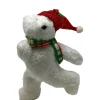 Glittered Polar Bear With Red Hat Ornament| New