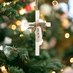 Grace Cross Peace Ornament with Green Leaves| Discount