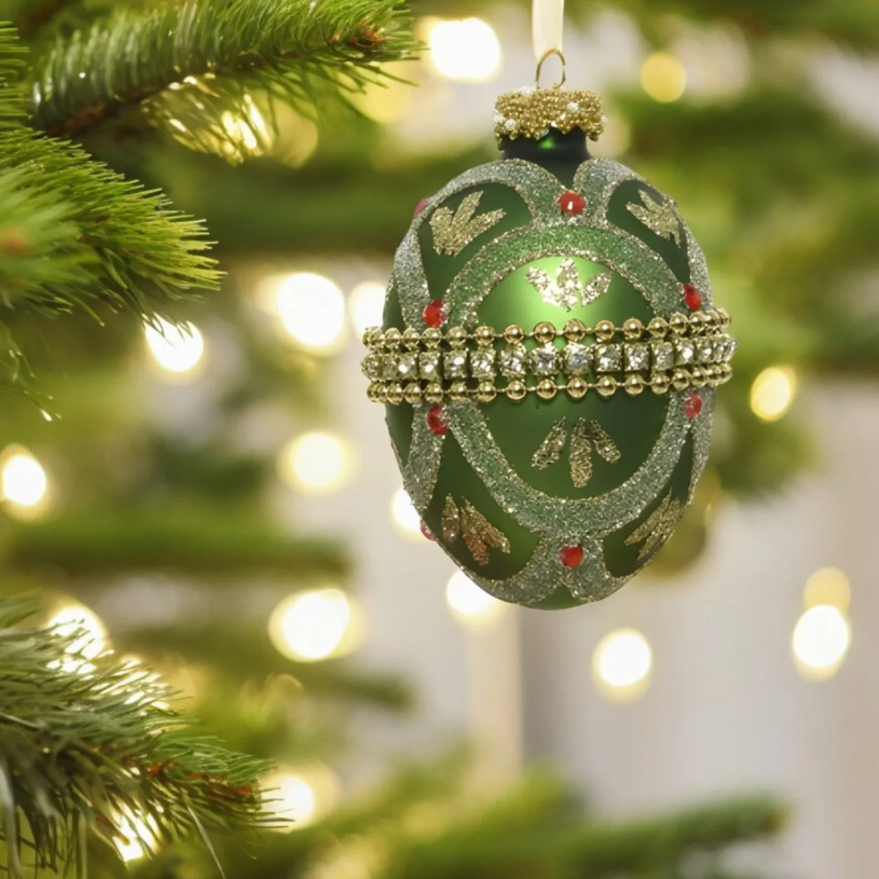 Green Beaded Glass Egg Ornament| Online