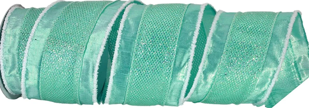 Green Glitter Mesh Metallic Christmas Wired Ribbon 4" x 10 Yards| Clearance