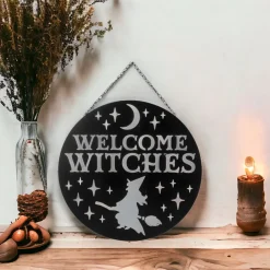 Happy Welcome Witches Wall Decor - Witch and Moon Design Sign| New