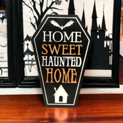 Home Sweet Haunted Home Engraved Wooden Easel Sign|