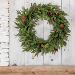 36in Natural Touch Mix Evergreen Wreath with Pinecones| Sale