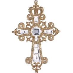 Jeweled Glittering Gold Cross Ornament With Square Gem| Best