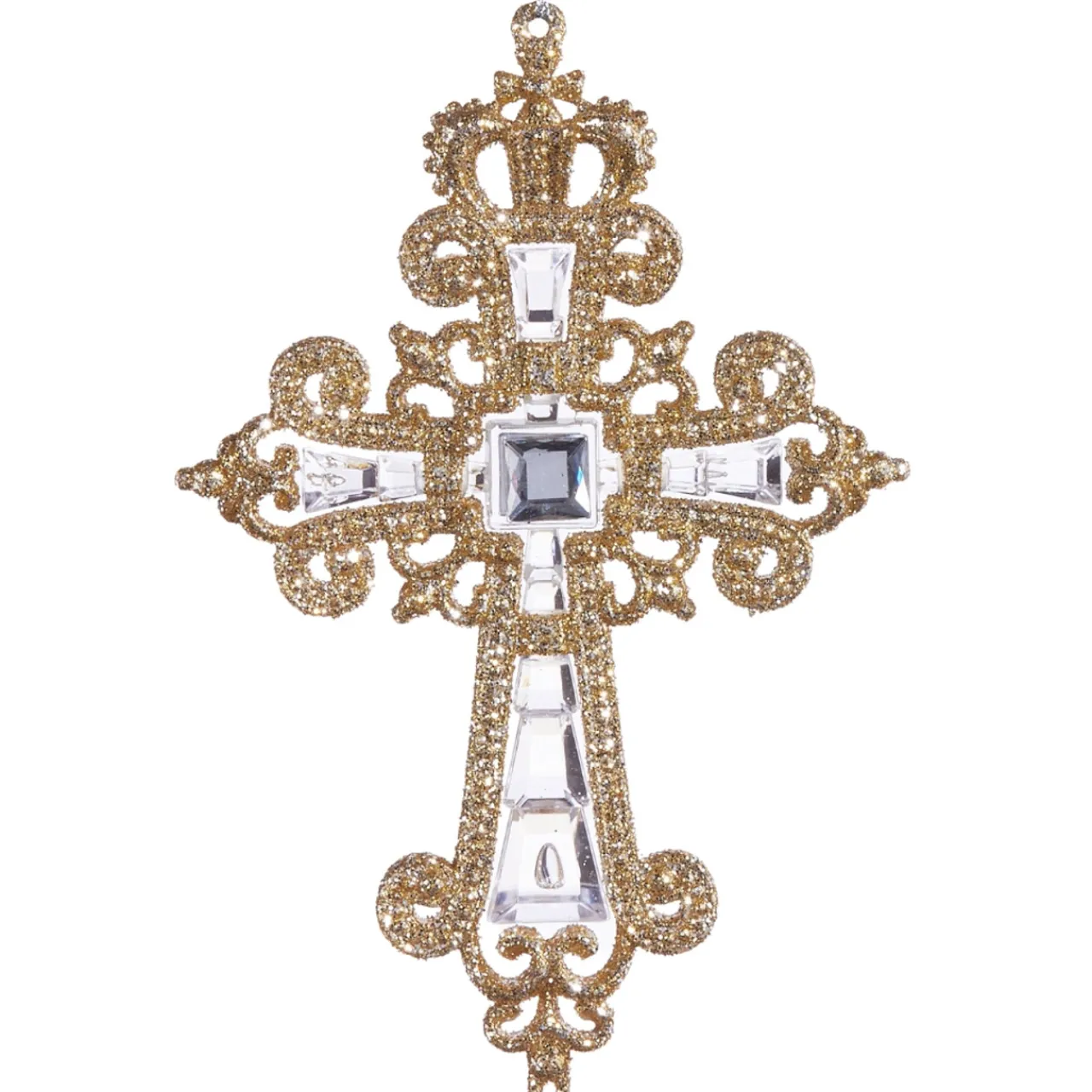 Jeweled Glittering Gold Cross Ornament With Square Gem| Best