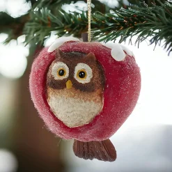 Frosted Owl Apple Ornament 4" E0911|Kurt Adler Hot
