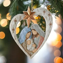 Holy Family Nativity Heart Ornament, 3.5"|Kurt Adler Clearance