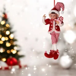 Large Fabric Red Sweets Pixie Elf Ornament| Clearance