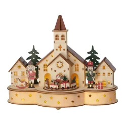 LED Wood Village Church With Train Scene With Music And Motion|Lumineo Discount