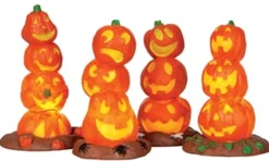 Spooky Town Light Up Pumpkin Stack Set of 4 #34623 | The Christmas Loft|Lemax Online