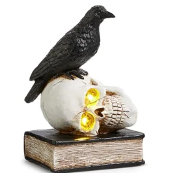 Lighted Nevermore Raven & Skull Figurine| New
