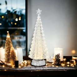 Lighted Silver Tree with Swirling Glitter| Best