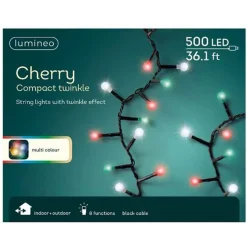 500 LED Multi Color Cherry Compact Twinkle Lights Black Wire | The Christmas Loft|Lumineo Outlet