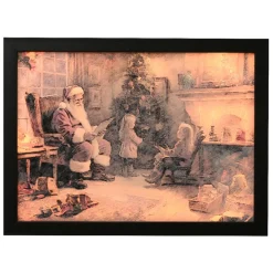 Santa's Warm Holiday Reading by the Fire LED Canvas|Lumineo Clearance