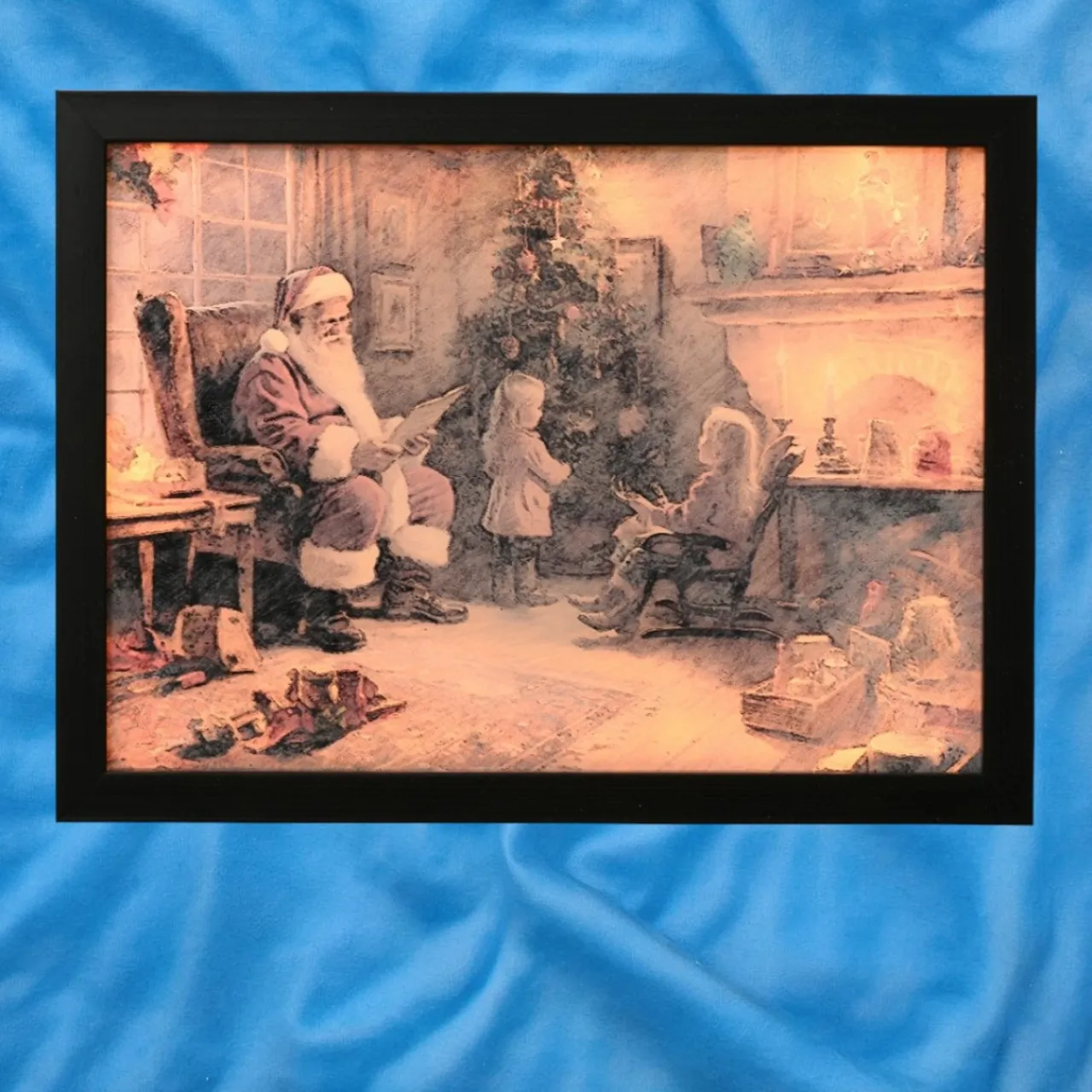 Santa's Warm Holiday Reading by the Fire LED Canvas|Lumineo Clearance