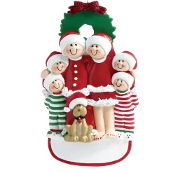 Personalized Family of Six Christmas Ornament with Dog|