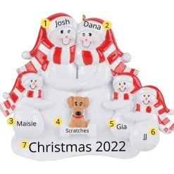 Personalized Snow Family of 5 With Tan Dog Ornament | The Christmas Loft| Sale