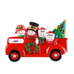 Personalized Snowman Family Of 4 In Red Truck Ornament| Online