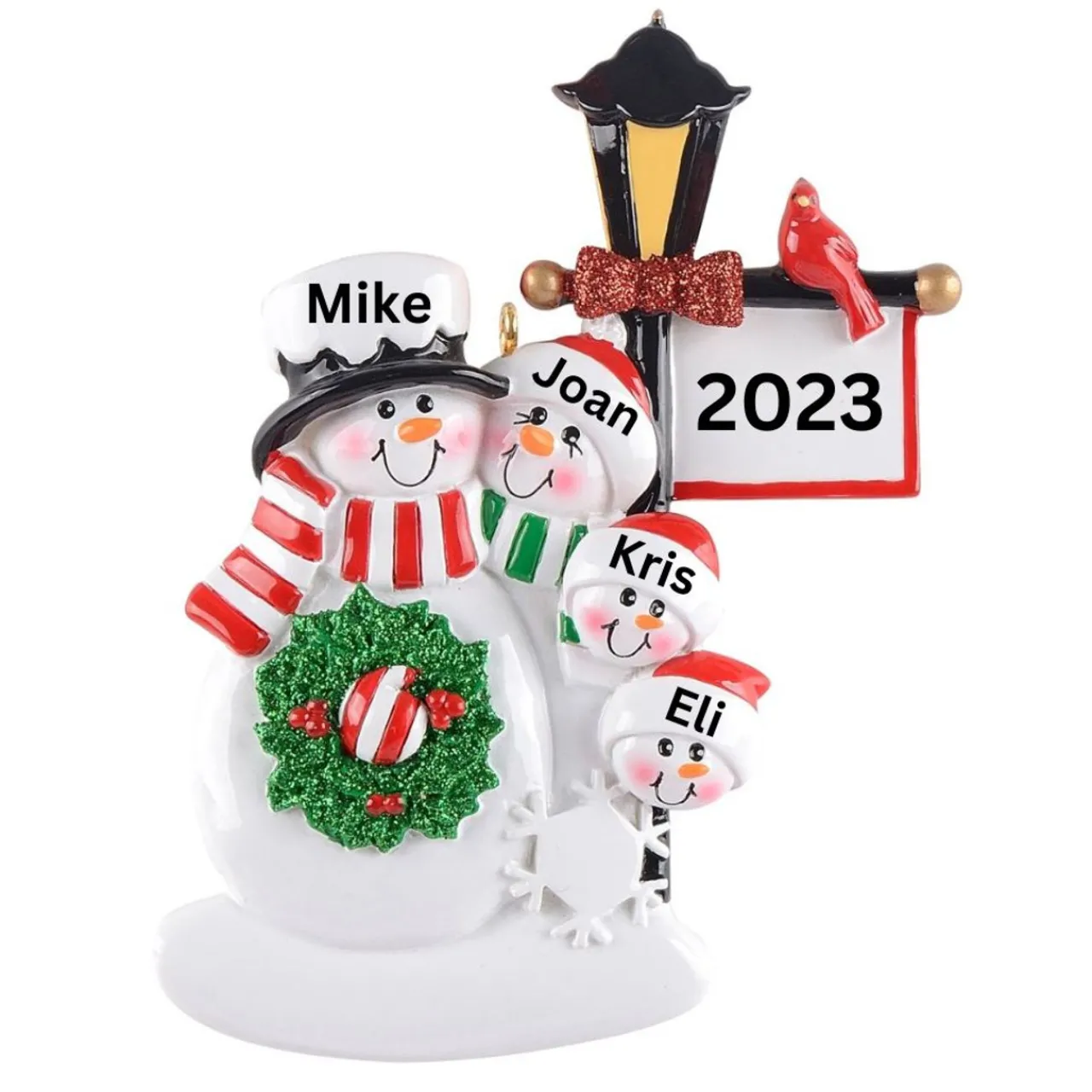 Personalized Snowman Lamp Post Family Of 4 Ornament| Online