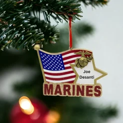 Personalized U.S. Marine Corps Flag Star Ornament|Kurt Adler Hot