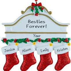Personalized White Mantle with 4 Red Stockings Ornament - The Christmas Loft| Clearance