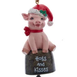 Pig  On Bell  with "Hogs and Kisses" Ornament|Kurt Adler Sale