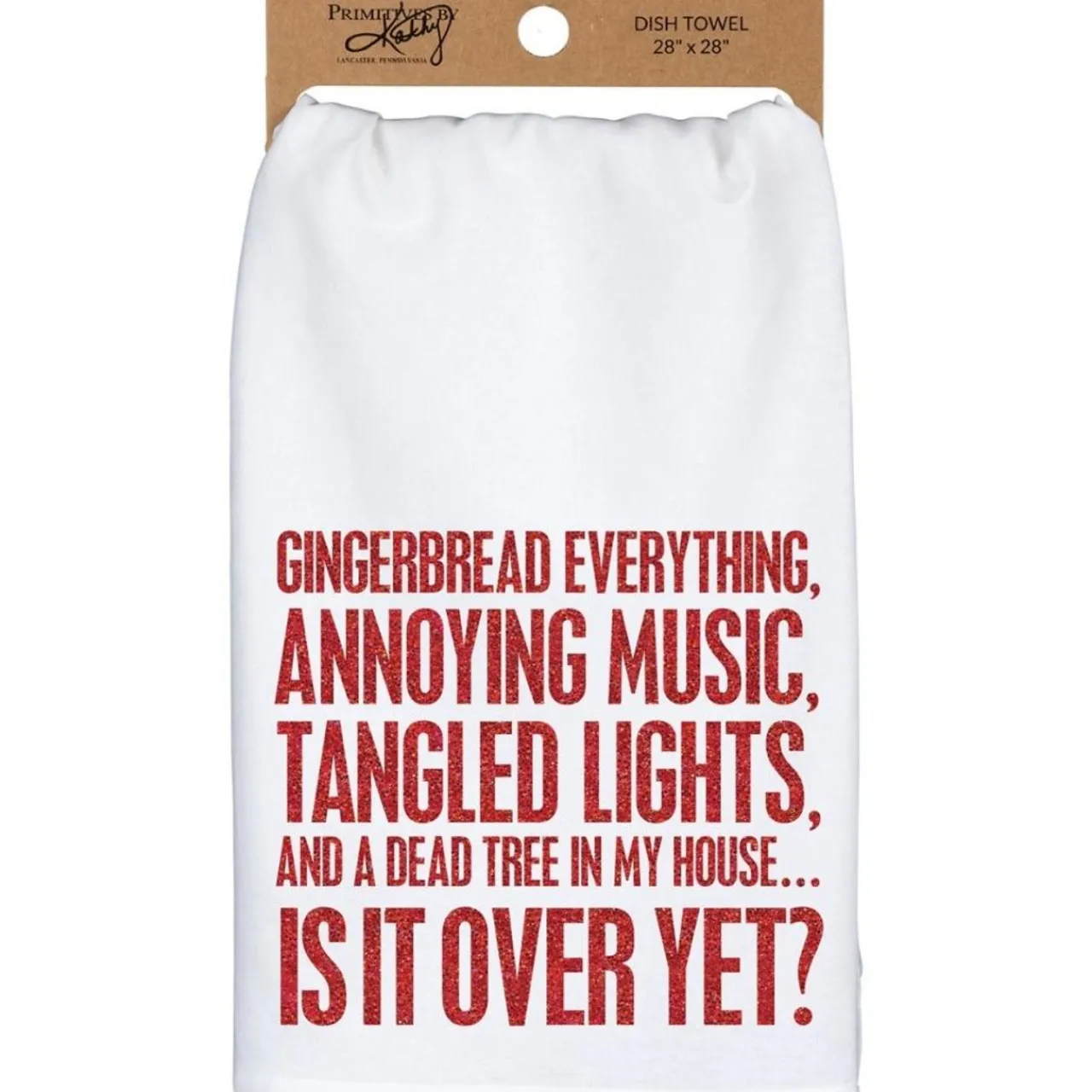 Primitives by Kathy Kitchen Christmas Dish Towel - Tangled Lights, is it Over Ye| Sale