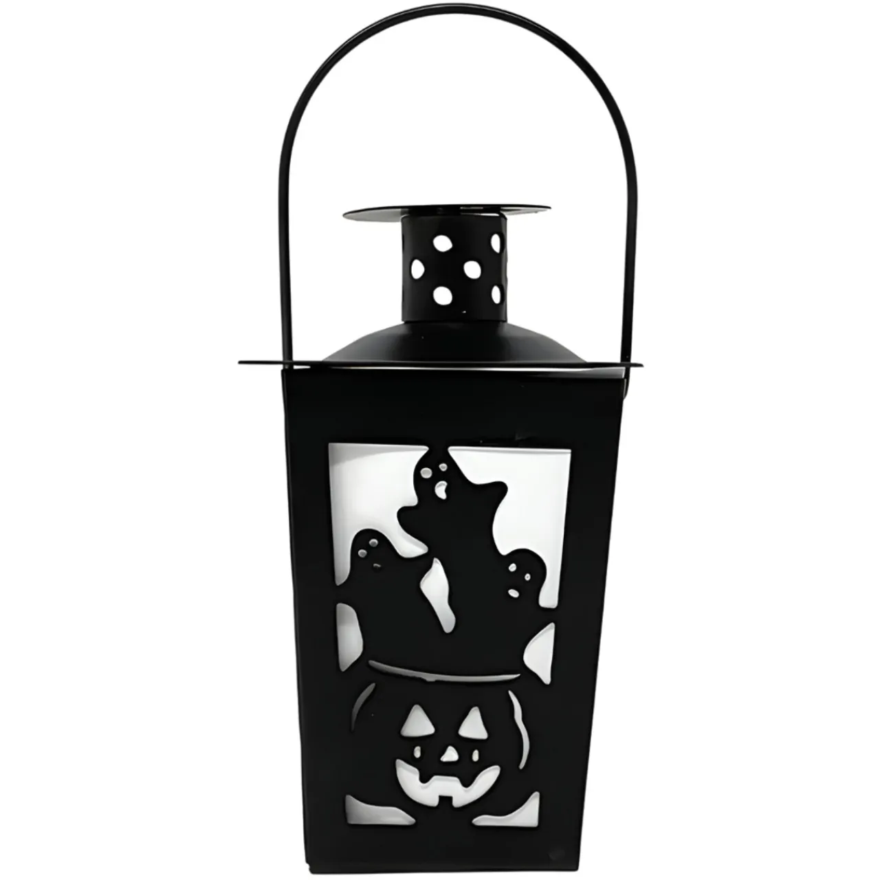 Pumpkin And Ghosts Silhouette Metal Lantern With Timer Tea Light| New