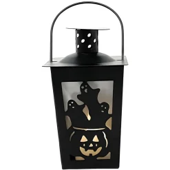 Pumpkin And Ghosts Silhouette Metal Lantern With Timer Tea Light| New