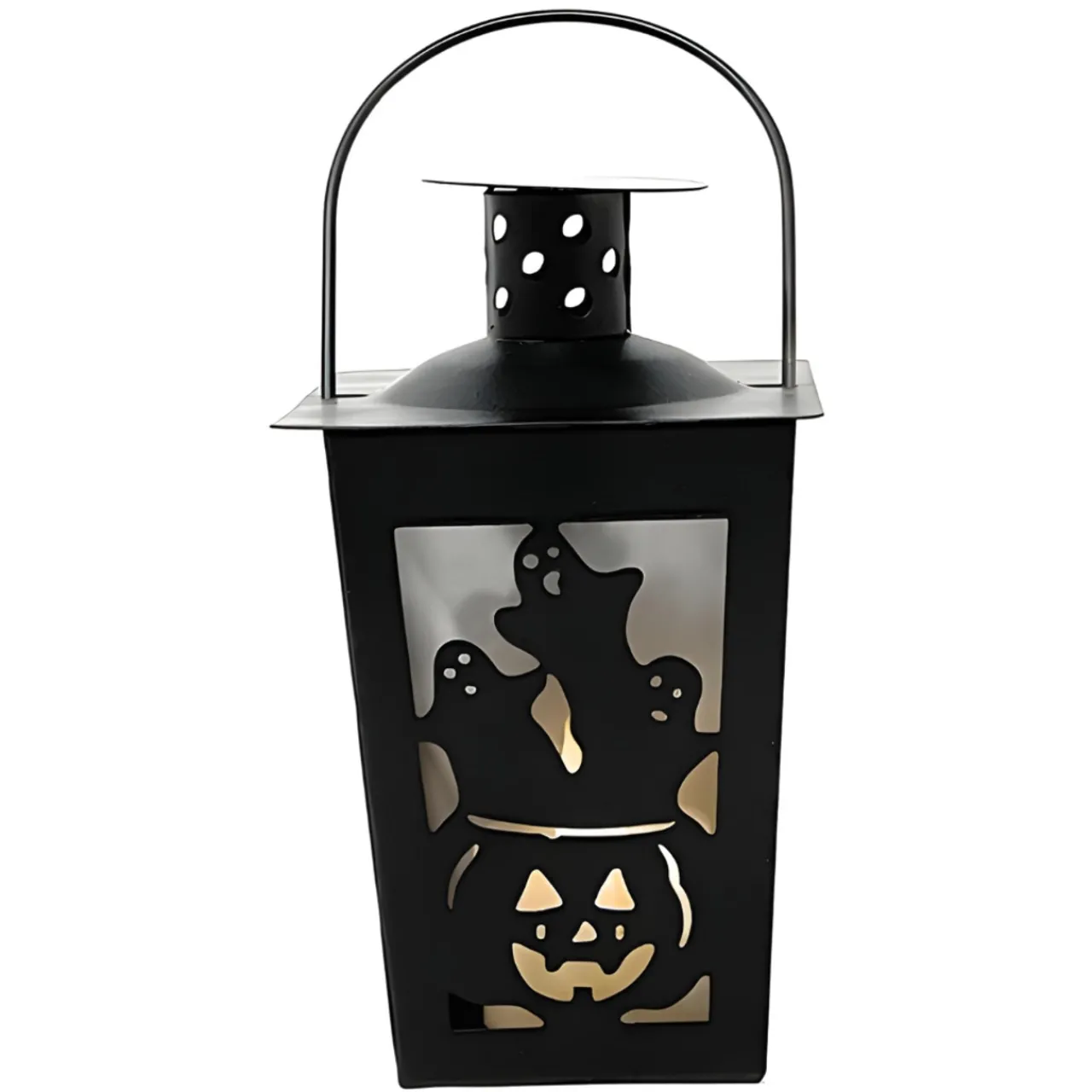 Pumpkin And Ghosts Silhouette Metal Lantern With Timer Tea Light| New