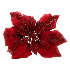 10" Glittered Poinsettia Clip, Festive Red, Polyester| Sale