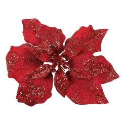 10" Glittered Poinsettia Clip, Festive Red, Polyester| Sale