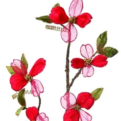 33" Red Velvet Sheer Dogwood Spray - The Christmas Loft| Best