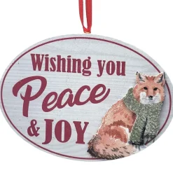 "Wishing You Peace & Joy" Woodland Animal Sign Ornament|Kurt Adler Online