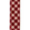Red and Tan Gingham Pattern Double Wire Ribbon|Kurt Adler Best