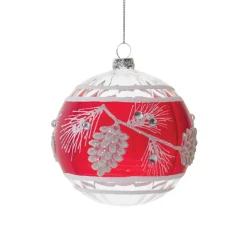 Red and White Pinecone Ball Ornament| Outlet