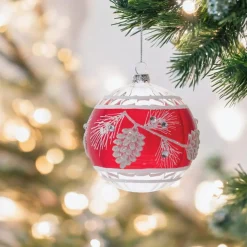 Red and White Pinecone Ball Ornament| Outlet