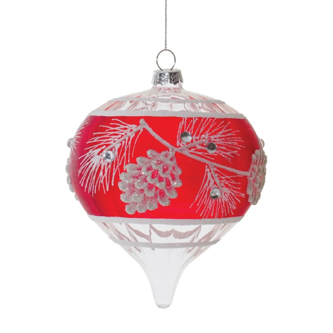 Red and White Pinecone Onion Ornament| Clearance